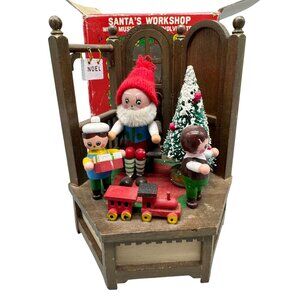 vintage Christmas Santa's workshop wood musical revolving tree made Taiwan READ